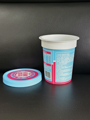 एल्यूमीनियम पन्नी ढक्कन और प्लास्टिक ढक्कन के साथ 400 मिलीलीटर प्लास्टिक IML प्रिंट कप